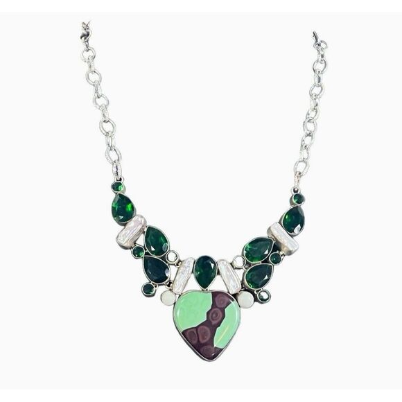 Jewelry - art multi gemstone crysophrase biwa pearl quartz sterling silver necklace 19.5"